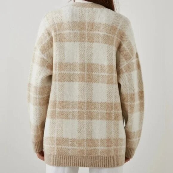 Rails Runi Oversized Cardigan Ivory Sand Plaid Size XXS 2XS NWT Wool Blend Cardi - Picture 3 of 6